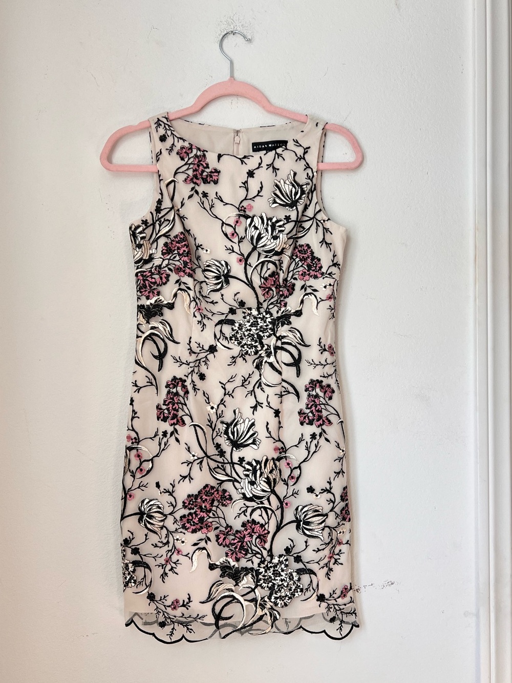 Aidan Mattox Floral Embroidered Mesh Cocktail Mini Pencil Dress Women's 2